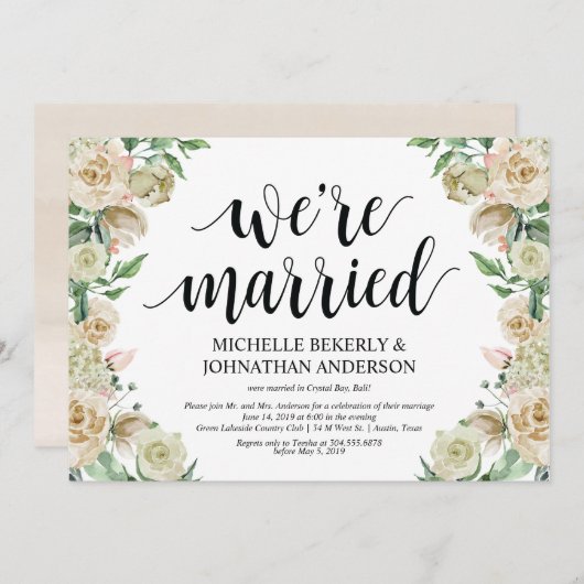 We zijn getrouwd Elopement Reception Kaart (Voorkant / Achterkant)