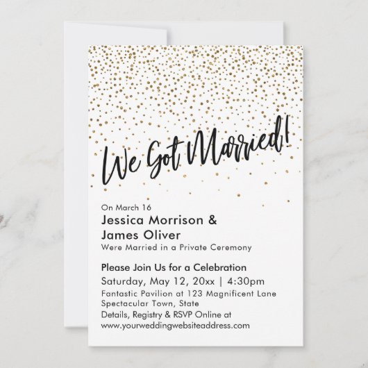 We zijn getrouwd. Faux Gold Glitter Confetti Kaart (Voorkant)