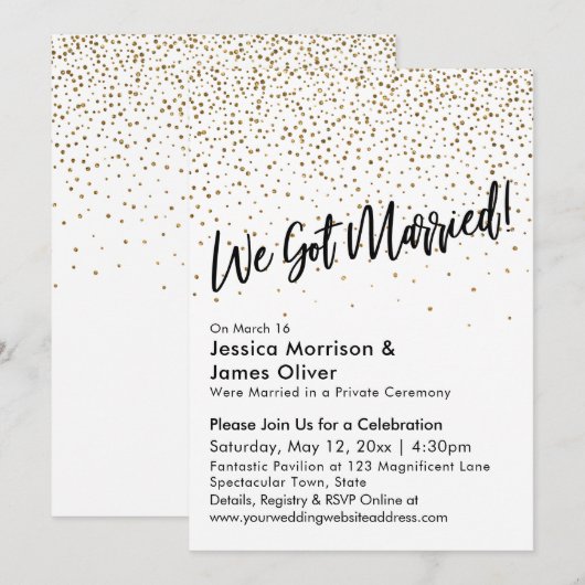 We zijn getrouwd. Faux Gold Glitter Confetti Kaart (Voorkant / Achterkant)