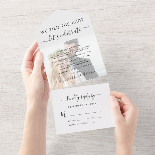 We Zijn Getrouwd Foto Bruiloftsreceptie All In One Uitnodiging (Afscheurbaar)