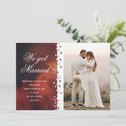 We zijn getrouwd Glitter Hart Foto Elopement Space Kaart (Staand voorkant)