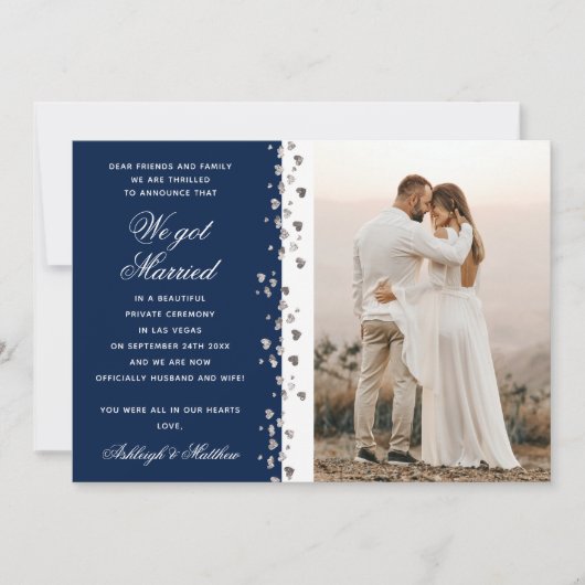 We zijn getrouwd Glitter Heart Foto Blauw en Wit Kaart (Voorkant)