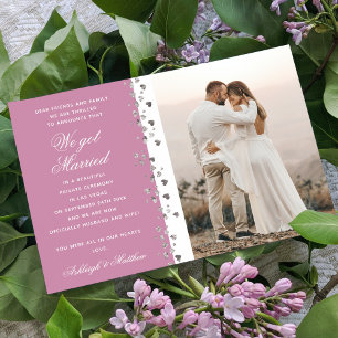 We zijn getrouwd Glitter Heart Foto Roze Wit Kaart