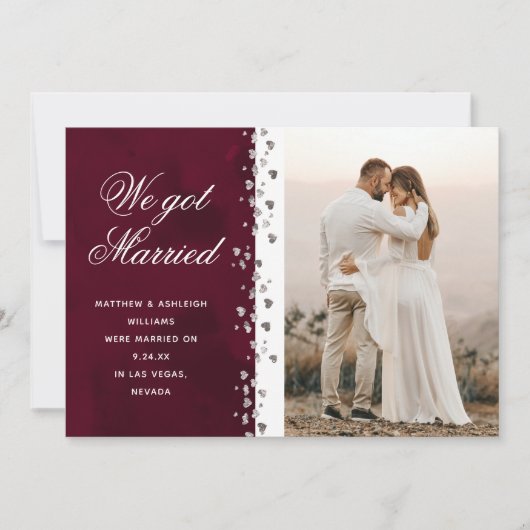 We zijn getrouwd Glitter Heart Photo Elopement Red Kaart (Voorkant)