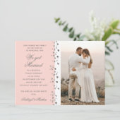 We zijn getrouwd Glitter Heart Photo Peach en Whit Kaart (Staand voorkant)