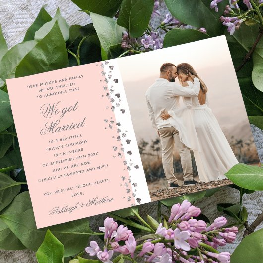 We zijn getrouwd Glitter Heart Photo Peach en Whit Kaart