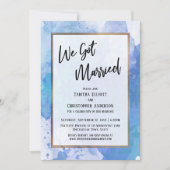 We Zijn Getrouwd Gouden Rand Abstract Blauwe Spatt Kaart (Voorkant)