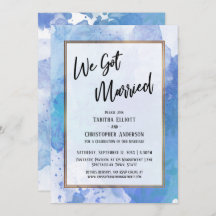 We Zijn Getrouwd Gouden Rand Abstract Blauwe Spatt