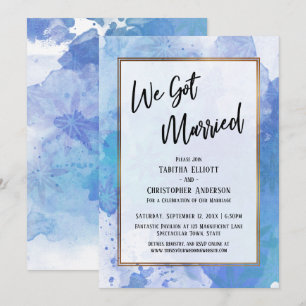 We Zijn Getrouwd Gouden Rand Abstract Blauwe Spatt Kaart