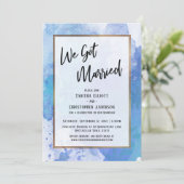 We Zijn Getrouwd Gouden Rand Abstract Blauwe Spett Kaart (Staand voorkant)