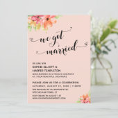 We Zijn Getrouwd Harten Script Blush Bloemen Kaart (Staand voorkant)