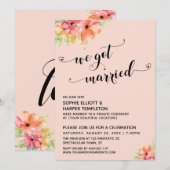 We Zijn Getrouwd Harten Script Blush Bloemen Kaart (Voorkant / Achterkant)