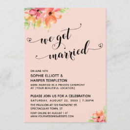 We Zijn Getrouwd Harten Script Blush Bloemen Kaart