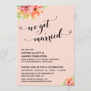 We Zijn Getrouwd Harten Script Blush Bloemen Kaart