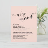 We zijn getrouwd Hartjes Script Blush Roze Ontvang Kaart (Staand voorkant)