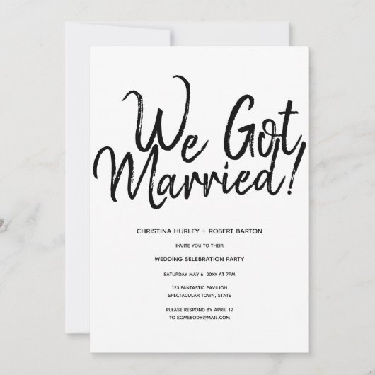 "We Zijn Getrouwd!" Informele Script Trouwreceptie Kaart (Voorkant)