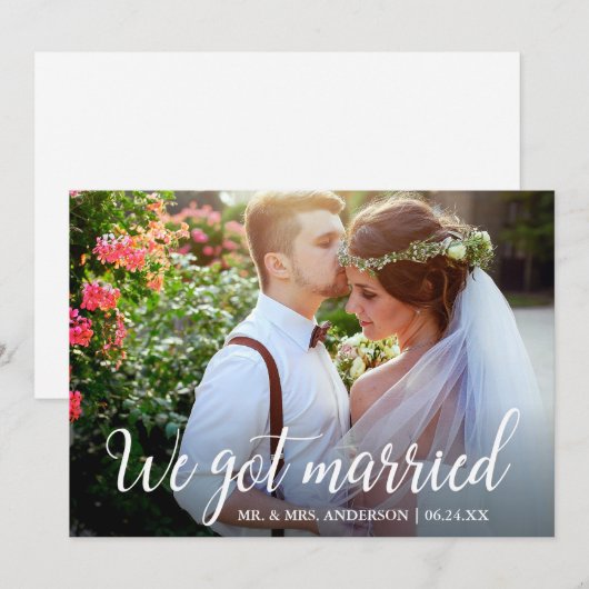 We zijn getrouwd kalligrafie bruiloft fotokaart bedankkaart (Voorkant / Achterkant)