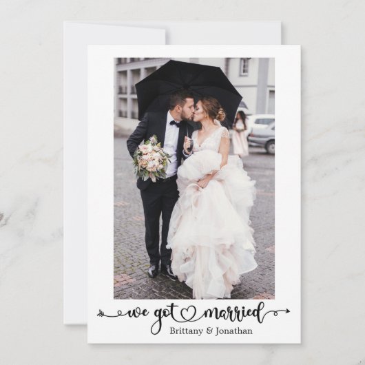 We zijn getrouwd kalligrafie hart foto bruiloft aankondiging (Voorkant)