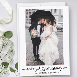 We zijn getrouwd kalligrafie hart foto bruiloft aankondiging