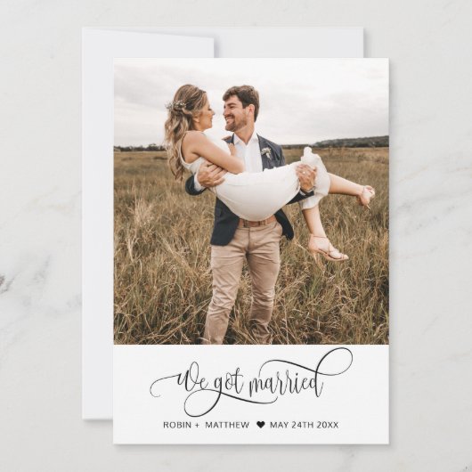 We zijn getrouwd, legant fotohuwelijk aankondiging (Voorkant)