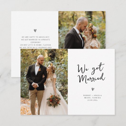 We zijn getrouwd met Black Script Wedding Bedankkaart (Voorkant / Achterkant)