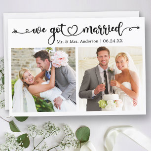 We zijn getrouwd met Calligraphy Heart 2 Photo Wed Aankondiging