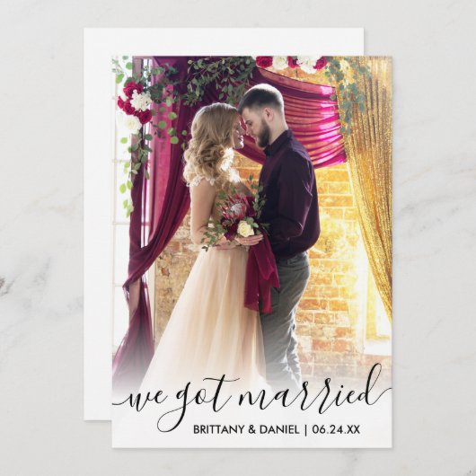 We zijn getrouwd met een moderne script overlay fo bedankkaart (Voorkant / Achterkant)