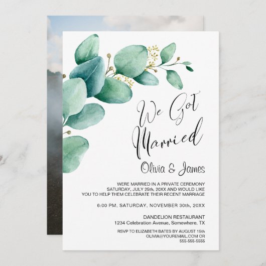 We zijn getrouwd met Eucalyptus receptie Kaart (Voorkant / Achterkant)