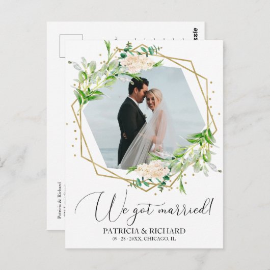 We zijn getrouwd met Greenery Eloped Briefkaart (Voorkant / Achterkant)