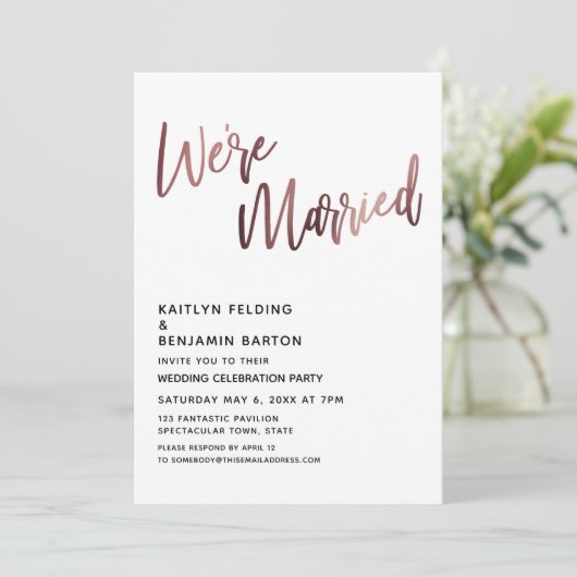 We zijn getrouwd met Roos Gold Wedding Reception Kaart (Staand voorkant)