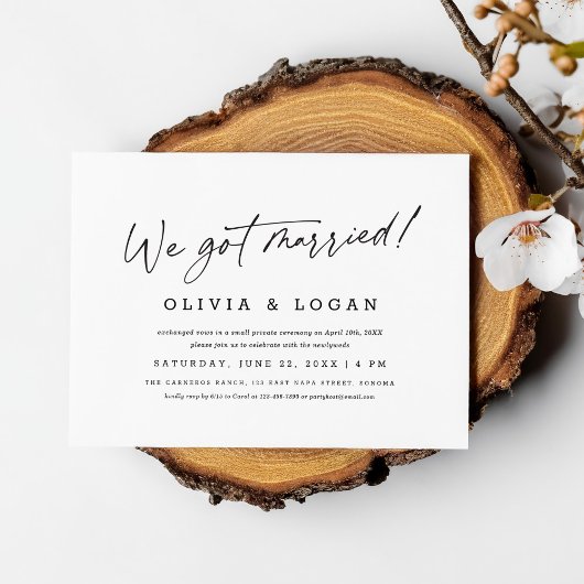 We Zijn Getrouwd Modern Script Trouw Elopement Kaart