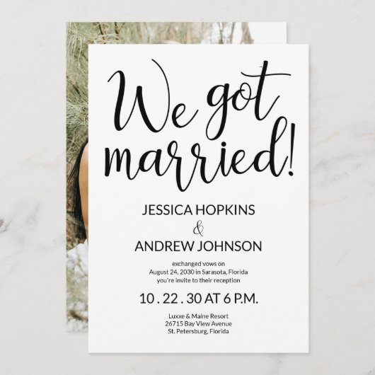 We Zijn Getrouwd Moderne Foto Uitnodiging Bruiloft (Voorkant / Achterkant)