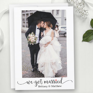 We zijn getrouwd Red Heart Calligraphy Fotobruilof Aankondiging