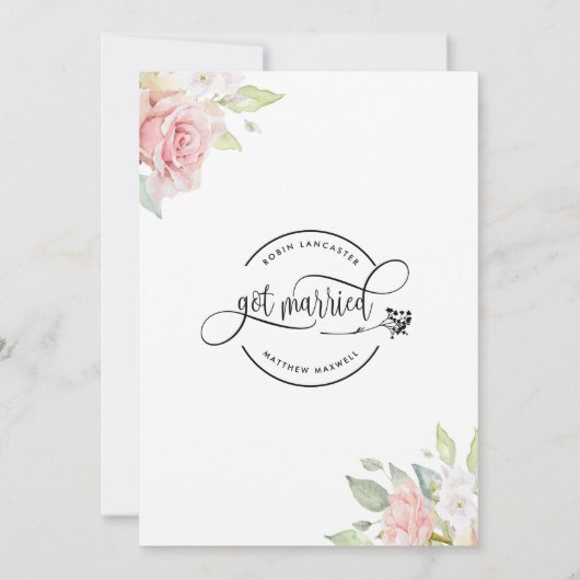 We zijn getrouwd, Roos Gold Floral huwelijkshuweli Aankondiging (Achterkant)