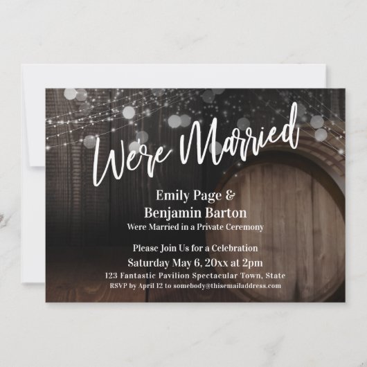 We zijn getrouwd rustieke houten vat en lichten kaart (Voorkant)