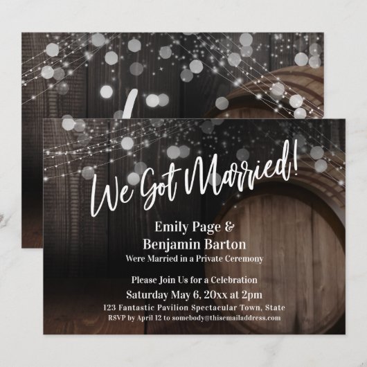 We zijn getrouwd rustieke houten vat en lichten kaart (Voorkant / Achterkant)