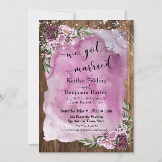 We zijn getrouwd rustieke Waterverf Floral & Light Kaart (Voorkant)