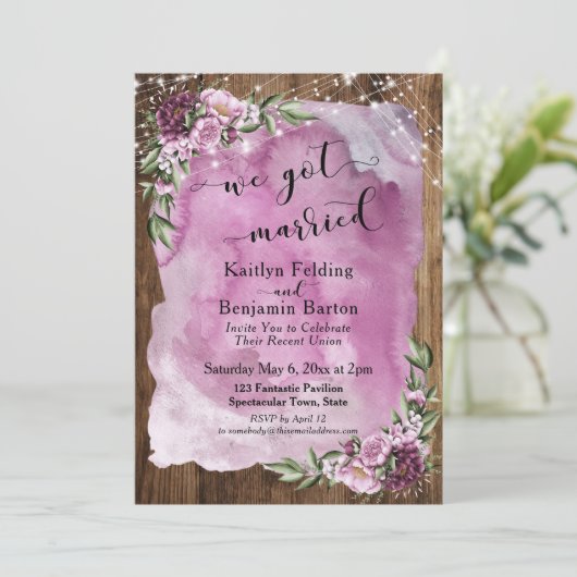 We zijn getrouwd rustieke Waterverf Floral & Light Kaart (Staand voorkant)