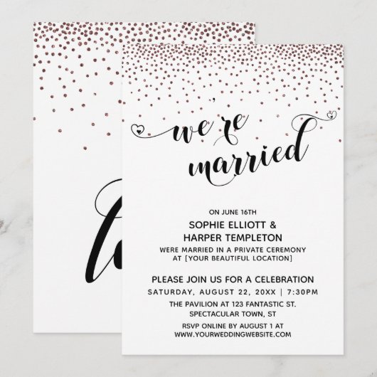 We zijn getrouwd Script Roze Gouden Confetti Bruil Kaart (Voorkant / Achterkant)