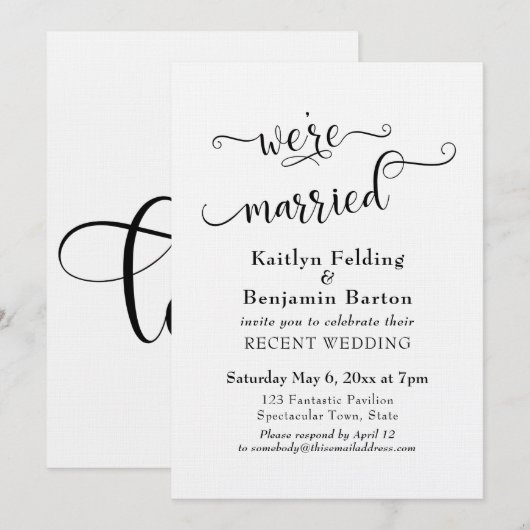 We zijn getrouwd Typografie Trouwreceptie Alleen Kaart (Voorkant / Achterkant)