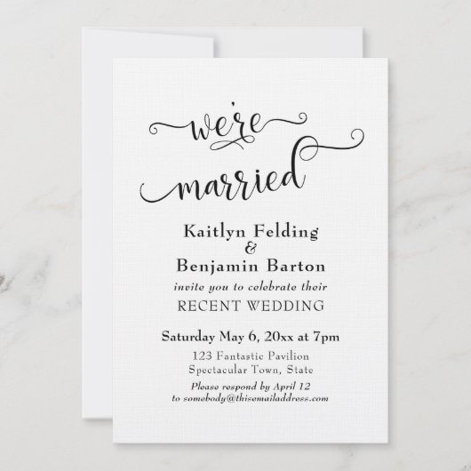 We zijn getrouwd Typografie Trouwreceptie Alleen Kaart (Voorkant)