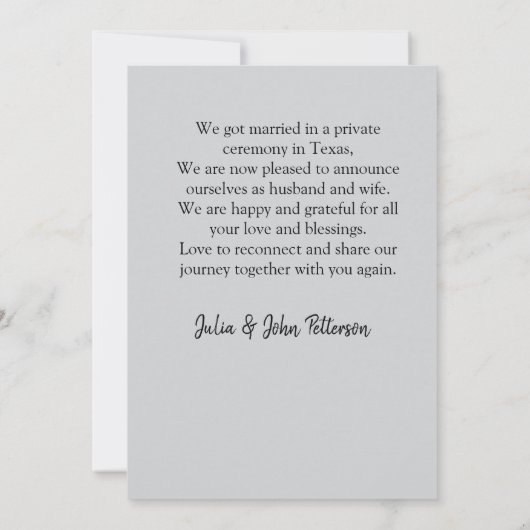 We zijn getrouwd voeg koppel naam stad, datum net  aankondiging (Achterkant)