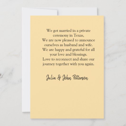 We zijn getrouwd voeg koppel naam stad, datum net  aankondiging (Achterkant)