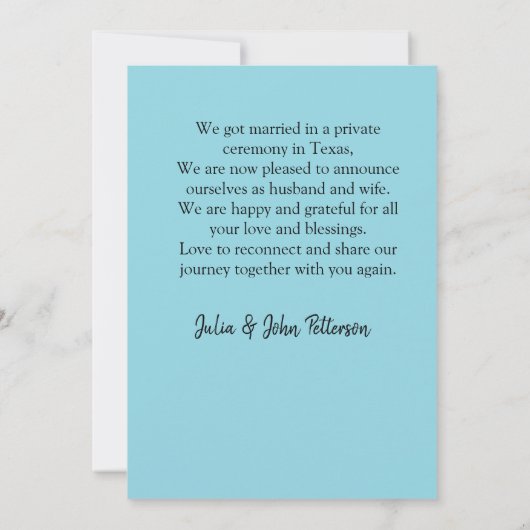 We zijn getrouwd voeg koppel naam stad, datum net  aankondiging (Achterkant)