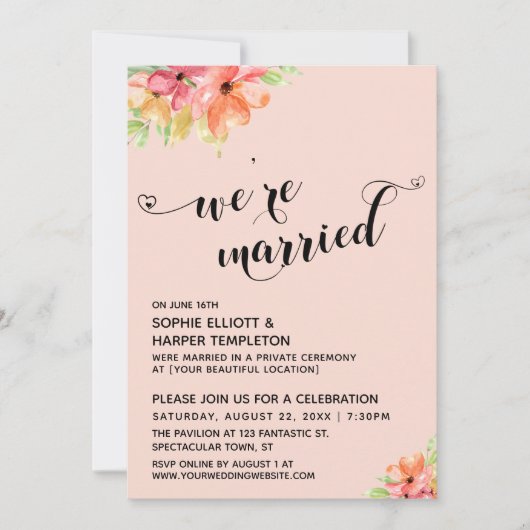 We zijn getrouwde harten Script Blush Boho bloemen Kaart (Voorkant)