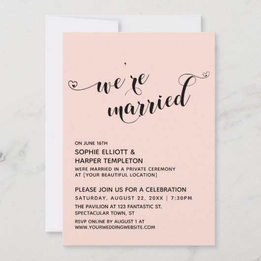 We zijn getrouwde harten Script Blush Roze Ontvang Kaart (Voorkant)
