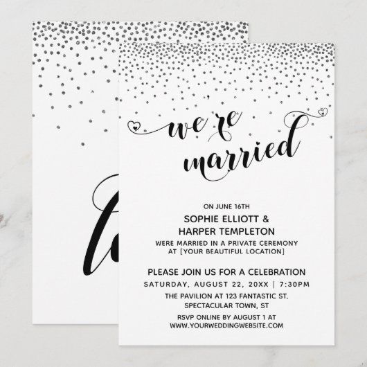 We zijn getrouwde harten Script Zilver Confetti Fe Kaart (Voorkant / Achterkant)