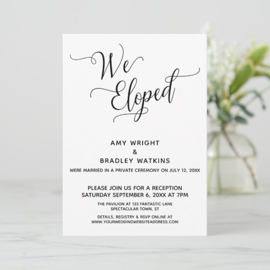 "We Zijn Gevlucht" Elegante Ontvangst Na de Bruilo Kaart (Staand voorkant)