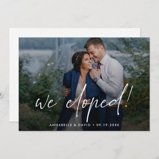 We Zijn Gevlucht Elegante Trouwfoto Aankondiging (Voorkant / Achterkant)