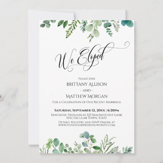 We Zijn Gevlucht Elegante Typografie Eucalyptus Gr Kaart (Voorkant)